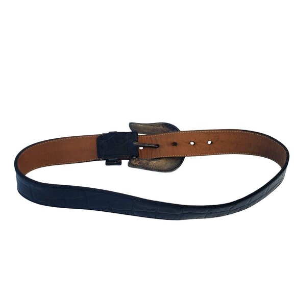 Vintage Western Belt S M Streets Ahead Leather Brass Buckle USA Unisex Chunky - Picture 5 of 14